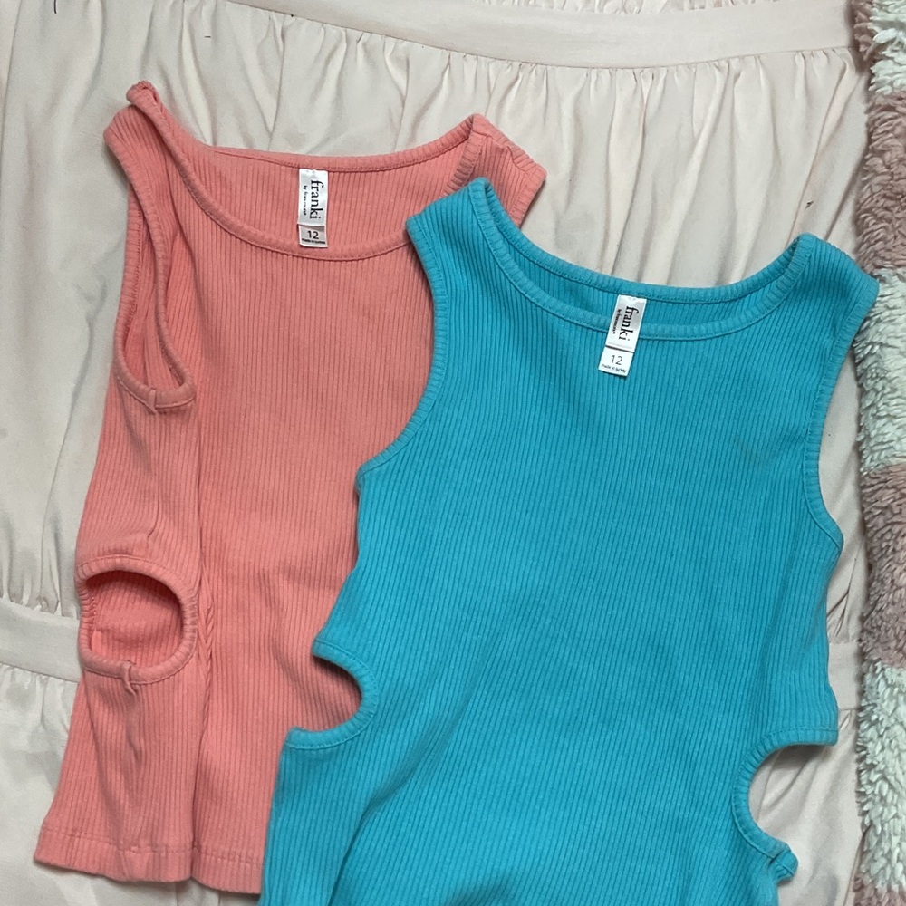 Ribbed Sleeveless Tops in Coral and Teal with cut outs on the side